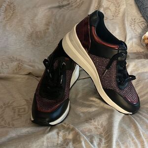 Michael kors georgie wedge trainers /sneakers black pink red glitter bling